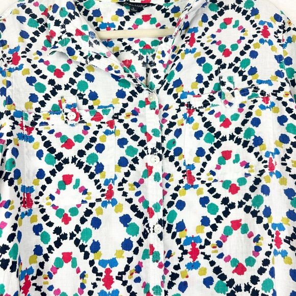 John Mark Abstract Print Linen Tunic Top Size Large Pockets Artsy Lagenlook - Picture 4 of 7